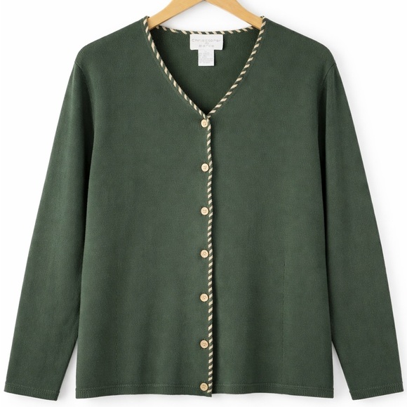 Christopher & Banks Tops - Vintage Hunter Green Knit Cardigan with Embroidered detailing XL